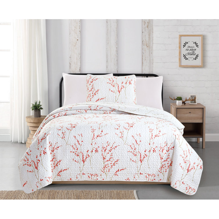 August Grove® Masie Cherry Blossoms Microfiber Reversible Quilt Set